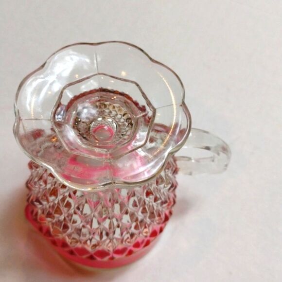 Vintage Indiana Glass Cranberry Rimmed Creamer Sugar Bowl & Underplate - Picture 7 of 10